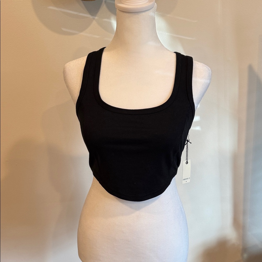 Zara Black Scoop Neck Crop Tank